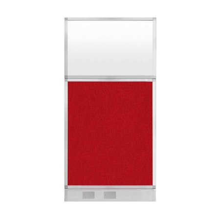 VERSARE Hush Panel Configurable Cubicle Partition 3' x 6' Red Fabric Frosted Window w/ Cable Channel 1856327-3
